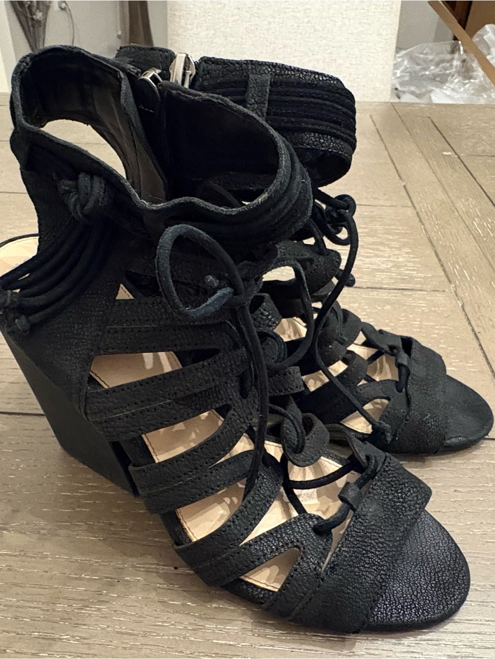 Vince Camuto Black Lace-Up Gladiator Wedge Heels